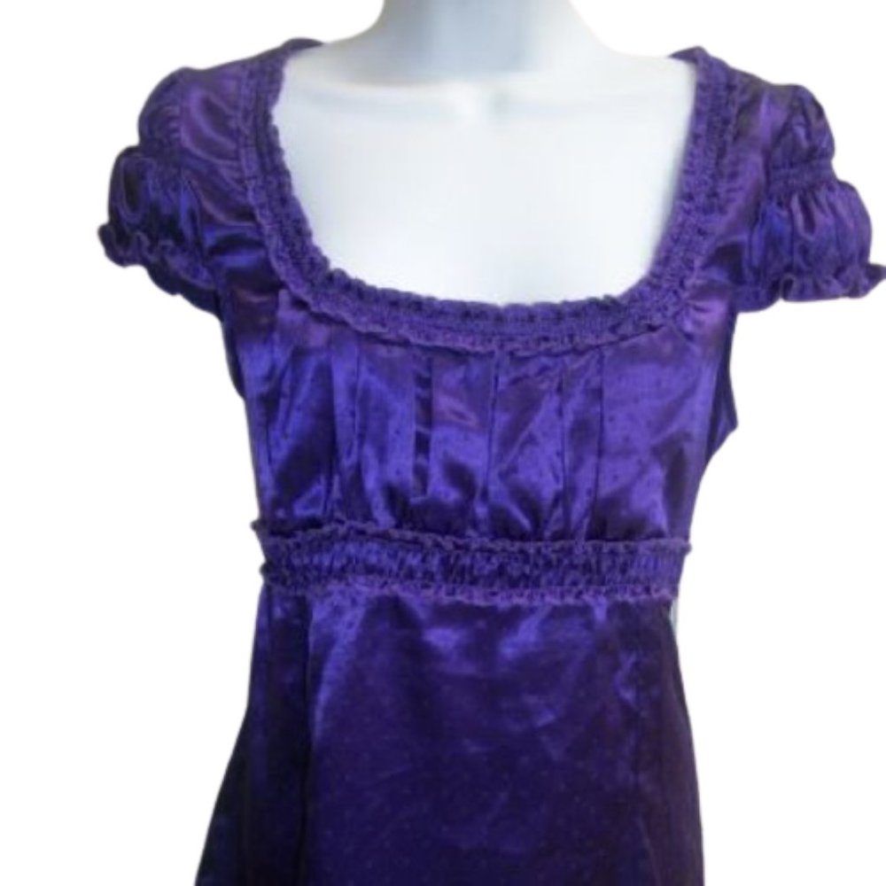 Blousy Square Neckline Purple Satin Top Small